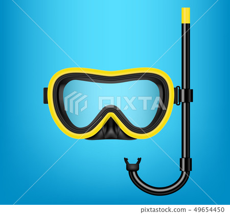 Creative illustration of scuba diving, swimming mask with snorkel, goggles, flippers isolated on Creative illustration of scuba diving, swimming mask with snorkel, goggles, flippers isolated on 49654450