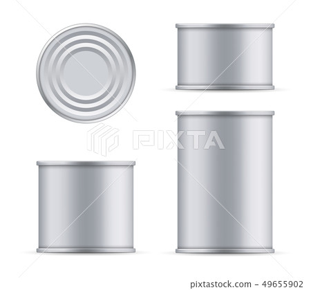 Creative illustration metal tin can of tuna top and front view isolated on background. Art design 49655902