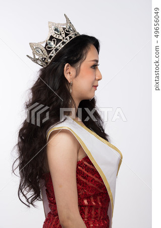 Miss Beauty Contest Pageant Asian Woman after applying make up hair style. no retouch, fresh face with skin. Studio lighting white background, for aesthetics therapy treatment, rear side back view Miss Beauty Contest Pageant Asian Woman after applying make up hair style. no retouch, fresh face with skin. Studio lighting white background, for aesthetics therapy treatment, rear side back view 49656049