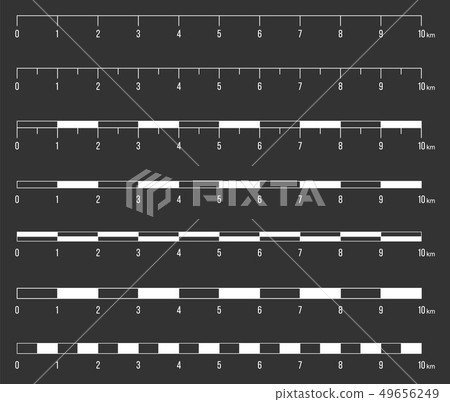 Creative illustration of map scale line set isolated on background. Art design unit of measurement Creative illustration of map scale line set isolated on background. Art design unit of measurement 49656249