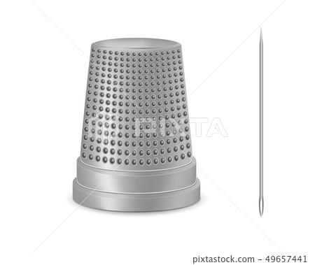 Creative illustration of needle, thimble isolated on white background. Art design sewing tailor 49657441