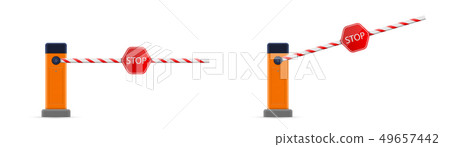 Creative illustration of open, closed parking car barrier gate set with stop sign isolated on 49657442