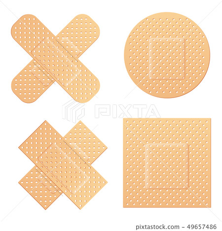Creative illustration of adhesive bandage elastic medical plasters set isolated on background. Art 49657486
