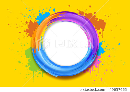 Holi colorful paint drops on yellow 49657663