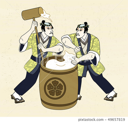Man pounding mochi in Ukiyo-e style 49657819