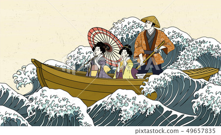 Boat ride trip in ukiyo-e style 49657835