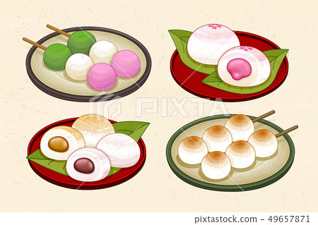 Japanese dango and mochi Japanese dango and mochi 49657871