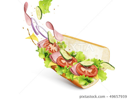 Submarine sandwich with fillings Submarine sandwich with fillings 49657939
