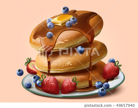 Souffle pancake with dripping honey Souffle pancake with dripping honey 49657940