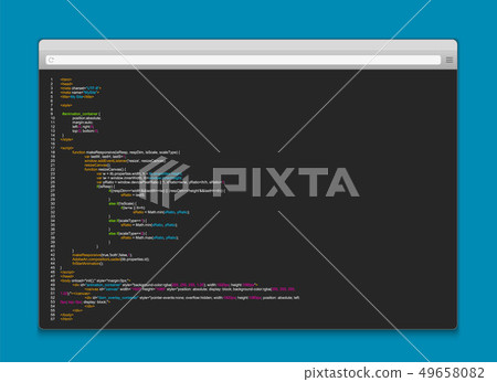 Creative illustration of programming HTML code on computer screen isolated on background. Art design 49658082