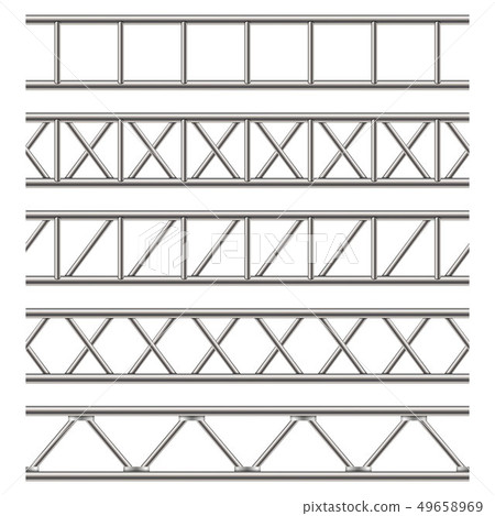 Creative illustration of steel truss girder, chrome pipes isolated on background. Art design 49658969