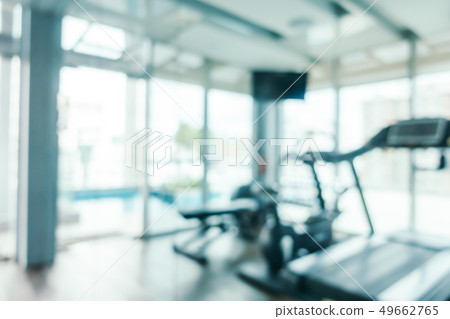 Abstract blur and defocused fitness sport equipment in gym room interior 49662765