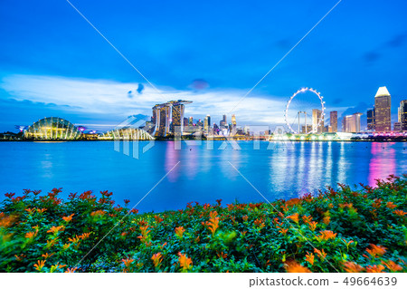 Beautiful architecture building skyscraper around marina bay in singapore city 49664639