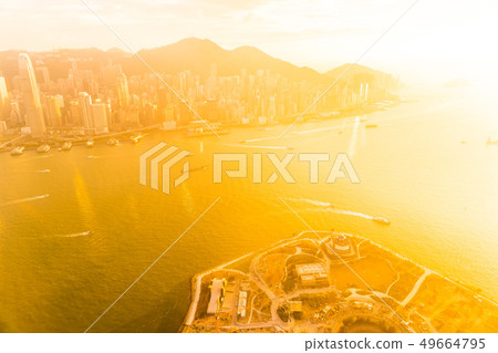 Beautiful colorful sunset in hong kong city skyline Beautiful colorful sunset in hong kong city skyline 49664795