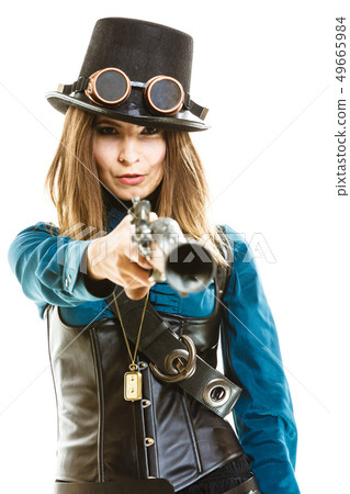 Funky girl in steampunk style. 49665984