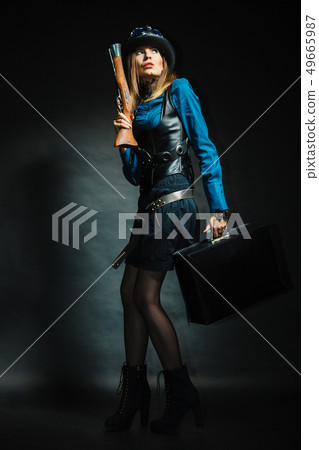 Vintage girl with gun. Vintage girl with gun. 49665987