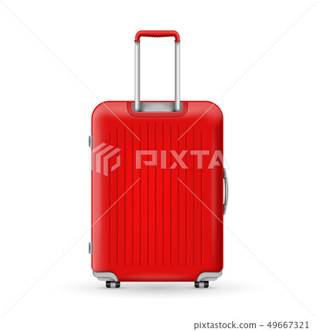 Creative illustration of realistic large polycarbonate travel plastic suitcase with wheels isolated 49667321