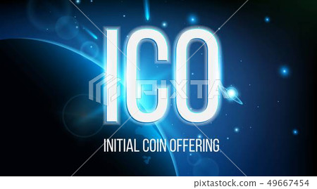 Creative illustration of ICO initial coin offering banner background. Blockchain business event Creative illustration of ICO initial coin offering banner background. Blockchain business event 49667454
