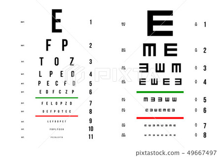 Creative illustration of eyes test charts with latin letters isolated on background. Art design 49667497