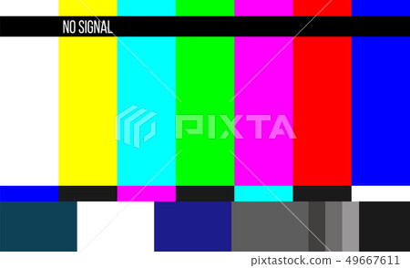 Creative illustration of no signal TV test pattern background. Television screen error. SMPTE color 49667611