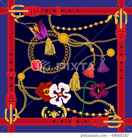 Silk scarf with fashion elements.  49668287