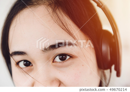 asian eye looking with dark black eyebrows black asian eye looking with dark black eyebrows black 49670214