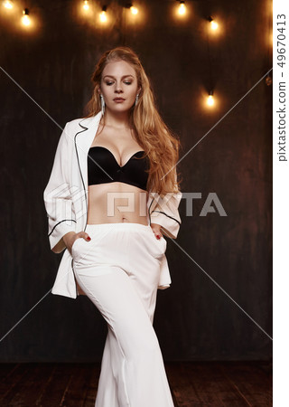 Pretty girl in lingerie at interior designing Pretty girl in lingerie at interior designing 49670413