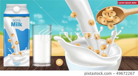 Soy milk box mock up ads with splash Vector Soy milk box mock up ads with splash Vector 49672267