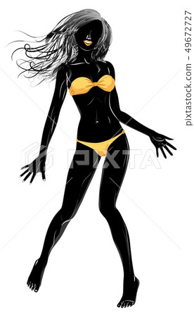 Yellow bikini girl silhouette 49672727