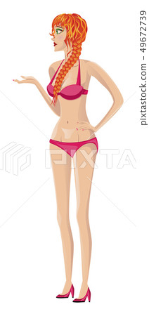 Red haired girl in pink bikini 49672739