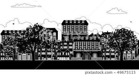 Houses Victorian Georgian Silhouettes Row Street Houses Victorian Georgian Silhouettes Row Street 49673115