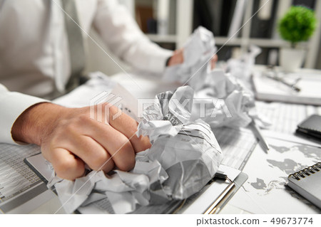 Angry businessman has stress and troubles with bad 49673774
