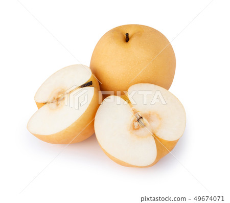 Chinese pear fruit with sliced isolated on white Chinese pear fruit with sliced isolated on white 49674071