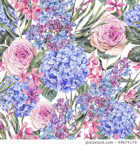 Watercolor vintage floral seamless pattern with - Stock Illustration ...