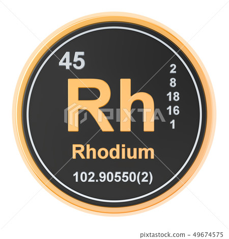 Rhodium Rh chemical element. 3D rendering Rhodium Rh chemical element. 3D rendering 49674575