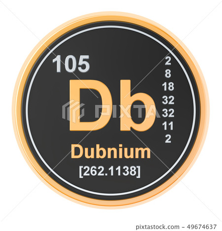 Dubnium Db chemical element. 3D rendering Dubnium Db chemical element. 3D rendering 49674637