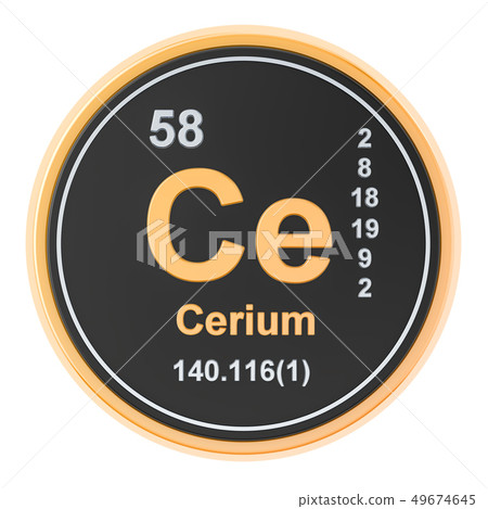 Cerium Ce chemical element. 3D rendering Cerium Ce chemical element. 3D rendering 49674645