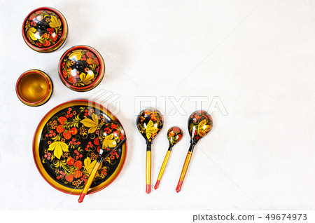 Russian khokhloma, traditional wood painting handicraft souvenirs 49674973