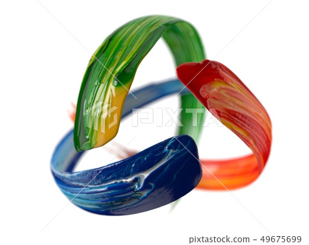 red grren and blue oil paint strokes. flowing in air with rotational movements. 3d illustration red grren and blue oil paint strokes. flowing in air with rotational movements. 3d illustration 49675699