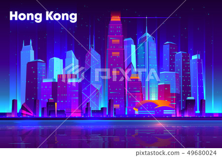 Asian metropolis nightlife cartoon vector banner 49680024