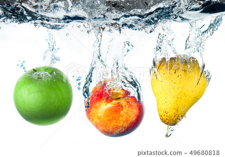 fruits falling in water 49680818