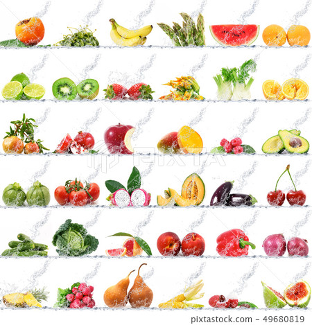 fruits falling in water 49680819
