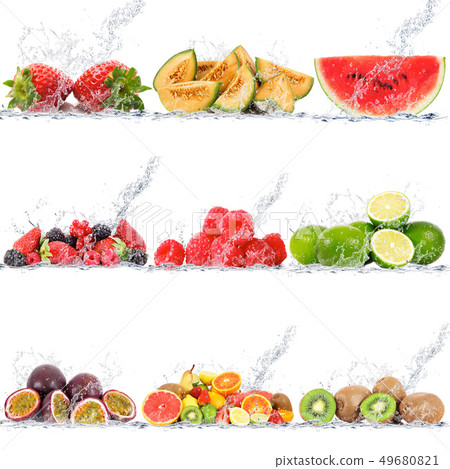 fruits falling in water 49680821
