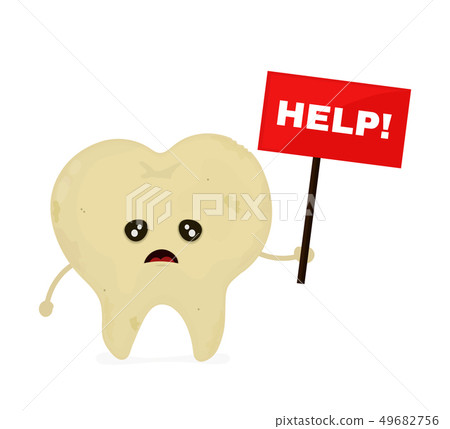 Sad unhealthy sick tooth with nameplate  49682756