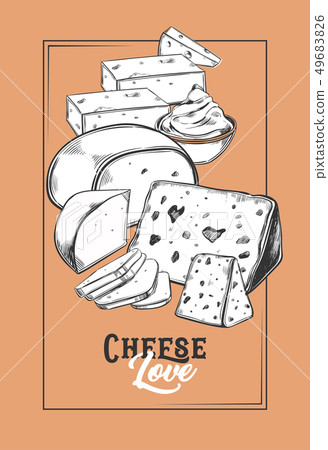Sketch for cheese banner. Vegetarian food badge Sketch for cheese banner. Vegetarian food badge 49683826