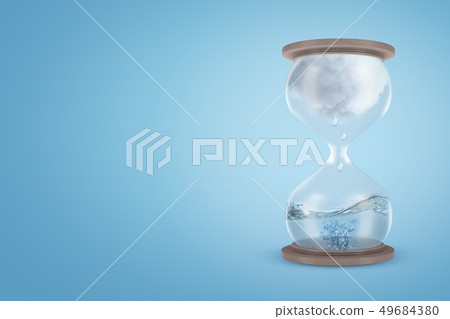 3d rendering of sand glass with clouds in the upper bulb and transparent liquid in the lower bulb on 3d rendering of sand glass with clouds in the upper bulb and transparent liquid in the lower bulb on 49684380