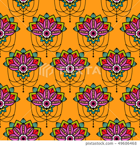 Mehendi mandala design flower with hanging pendent details vector cutout illustration. 49686468