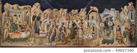 ragment of an old Christian Orthodox mural paint ragment of an old Christian Orthodox mural paint 49687390