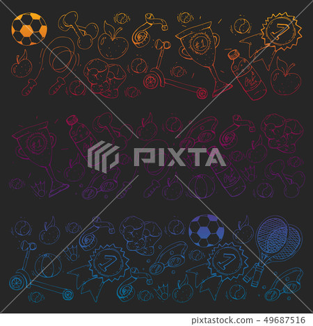 Vector pattern with sport elements. Fitness, games, exercises. Vector pattern with sport elements. Fitness, games, exercises. 49687516