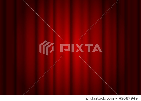 Red curtains wide background illuminated by a beam of spotlight. Red theater show curtain vector 49687949
